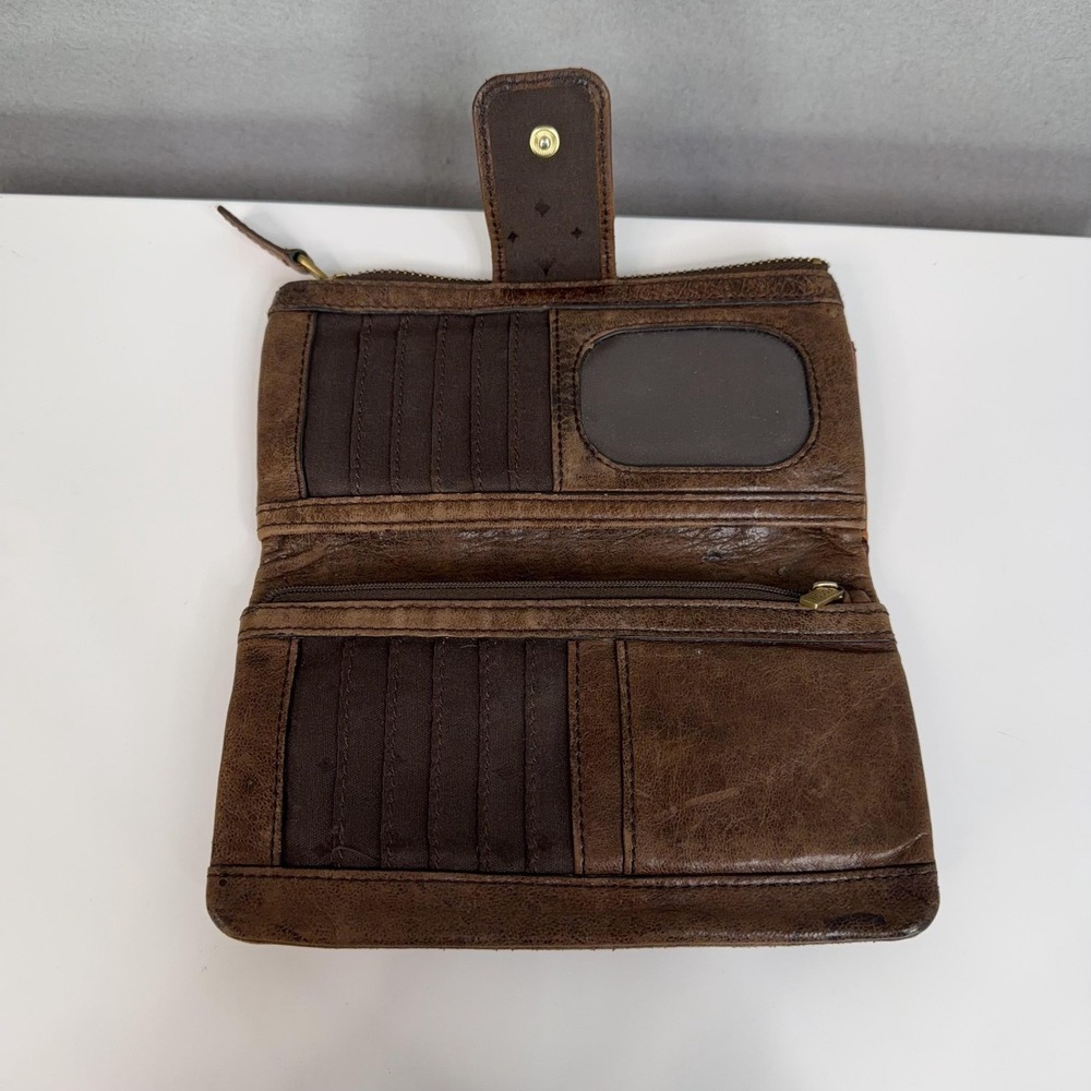 Fossil Wallet Womens Brown Leather Cowhide Patchwork Clutch Long Live Vintage - Picture 6 of 10